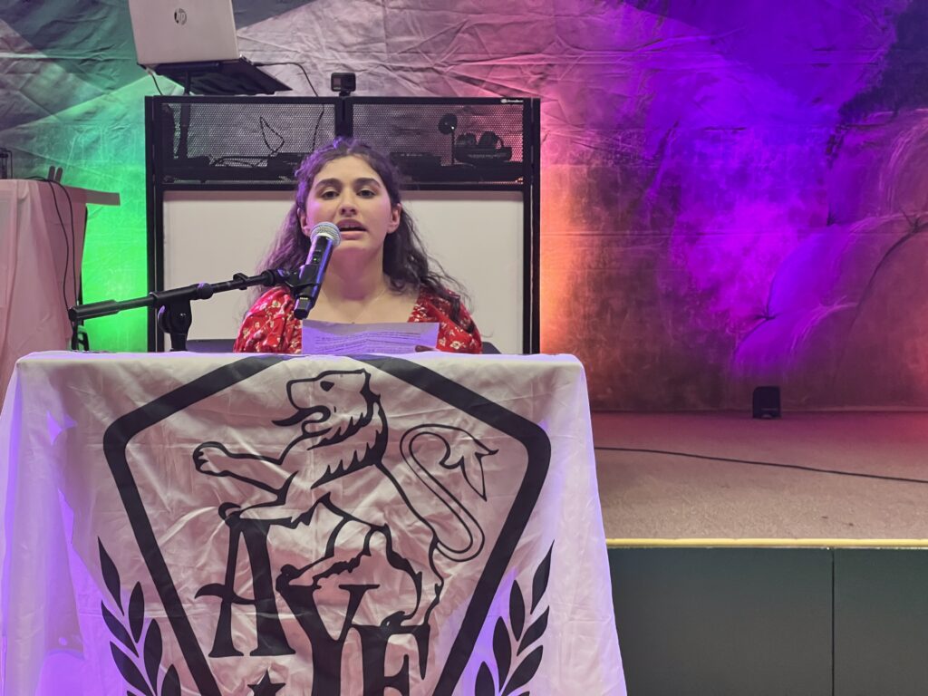 Photo of U. Victoria Penenian given her speech at the AYF DC "Ani" Chapters annual May Dance - "The Capital Ball"